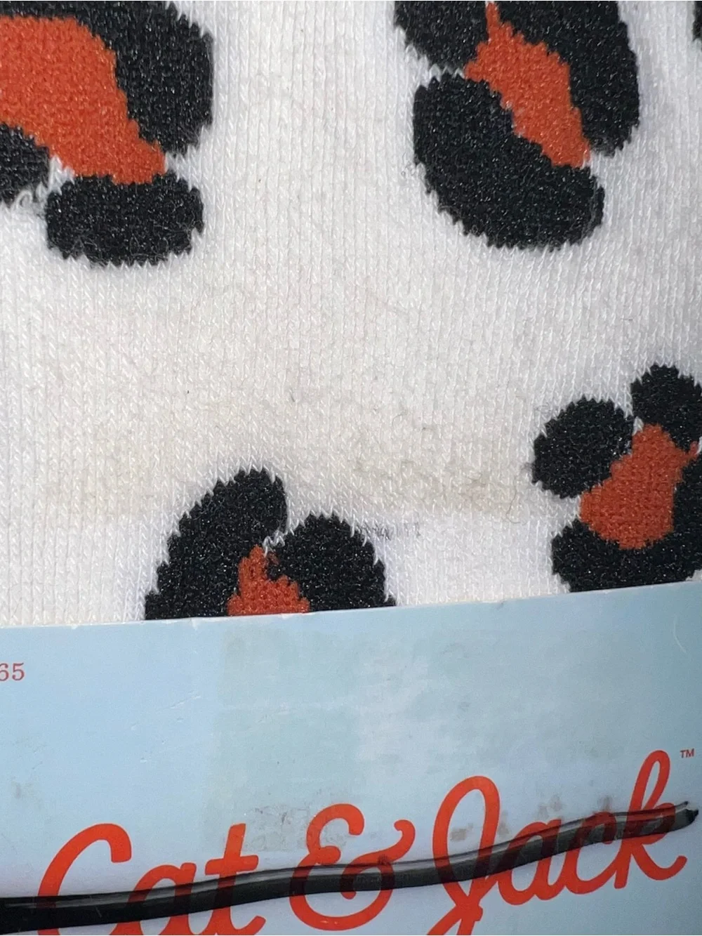 Cat & Jack White Cotton Tights with Black and Rust Leopard Print